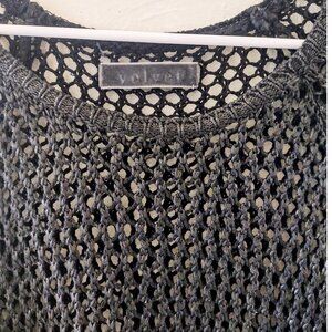 VELVET Beach coverup top sweater fishnet crochet long sleeves black M Like New